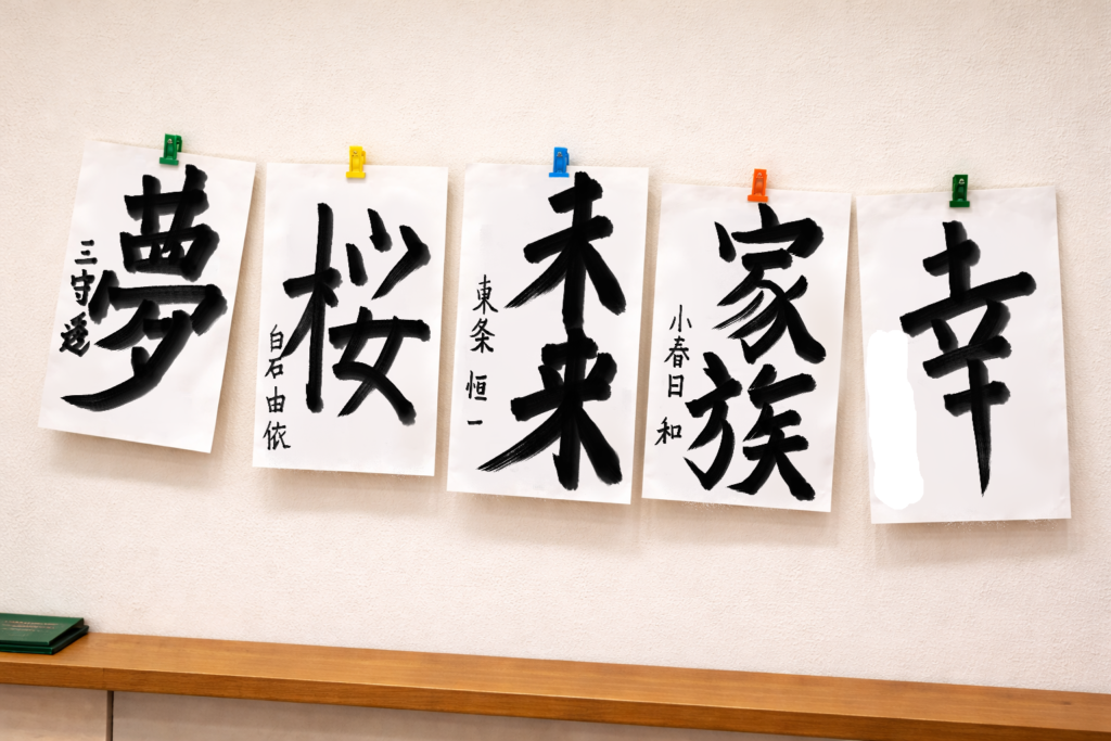 みんなで書いた習字の画像